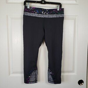 Lululemon Run Inspire Crop II Black Multi Confetti Retro Style leggings Size 8